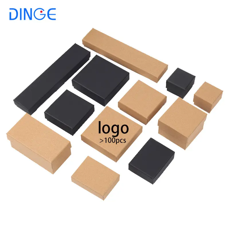Готовая к отправке печать логотипа черная крафт-бумага упаковка для ювелирных изделий кольцевые коробки маленькая подарочная упаковочная коробка Размер 5*5*3 см