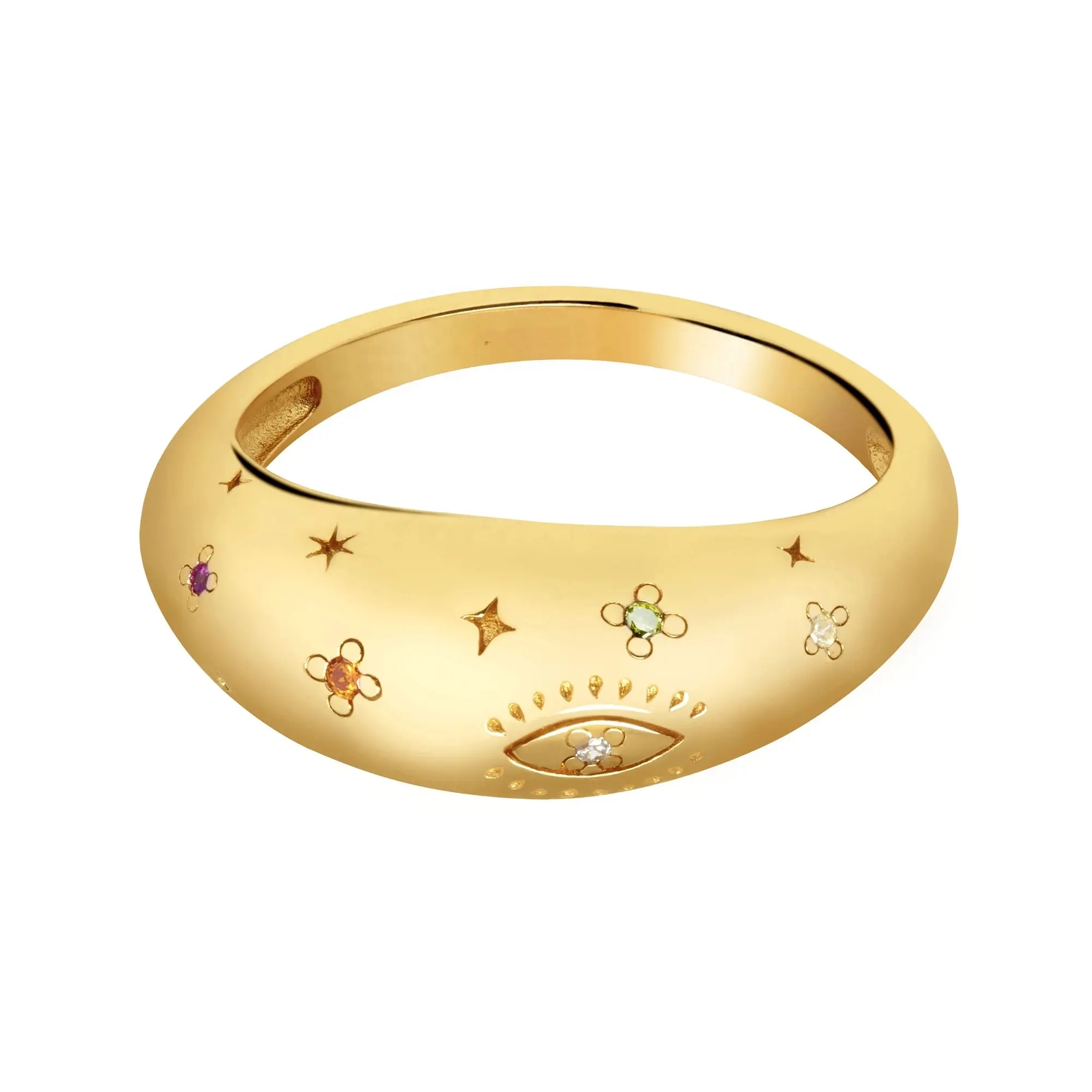 Золотое циркониевое хип-хоп винтажное купольное серебряное кольцо 925