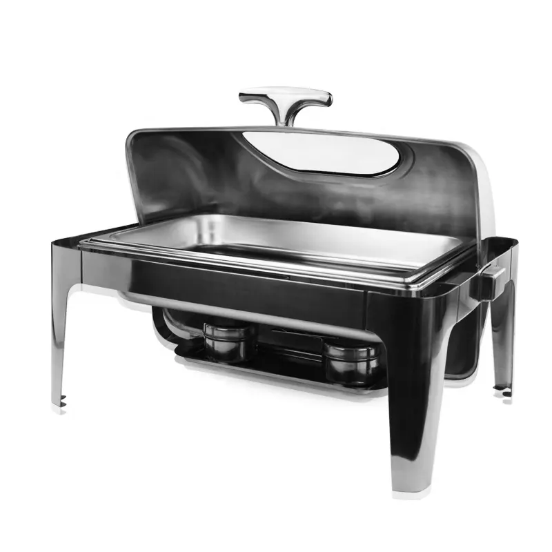 New Arrival Stainless Steel Rectangle Roll Top Chafing Dish With Window Roll Top Chafing Dish