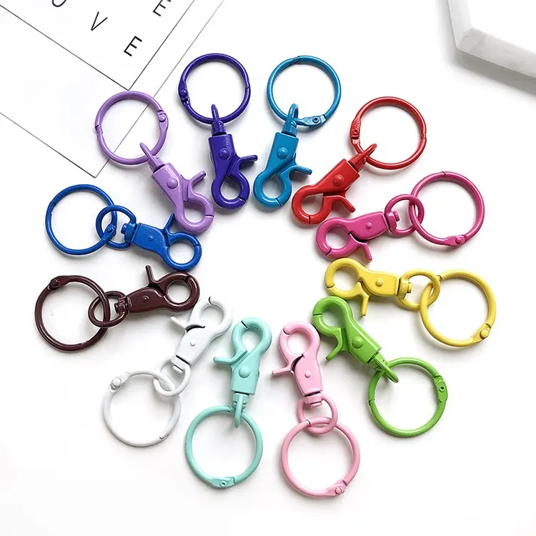 DIY Candy Color Ring And Connector Baking Paint Lobster Buckle Split Keychain Metal Key Chain Ring Accessories