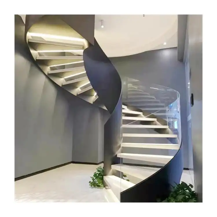 Элегантный стиль из нержавеющей стали Стрингер изогнутая лестница используется винтовая лестница дубовая лестница