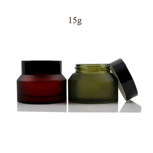 Fuyun Low Moq 50ml Luxury Cream Container Jars Amber Green Frosted Cosmetic Skin Care Cream Glass Jars with Black Cap