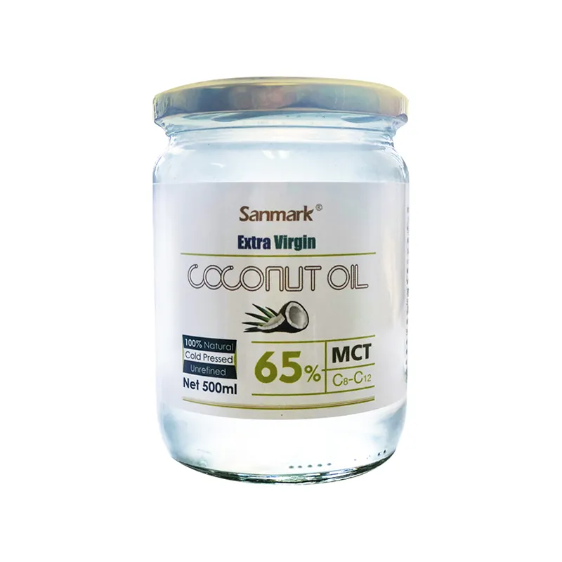 Sanmark High Quality Organic Coconut Oil In Glass Bottle Cold Pressed Unrefined Virgin Coconut Oil