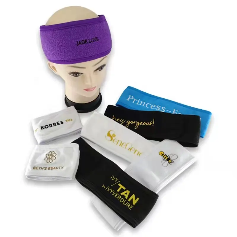 Quiet Girl customized embroidery logo adjustable polyester spa head band for washing face