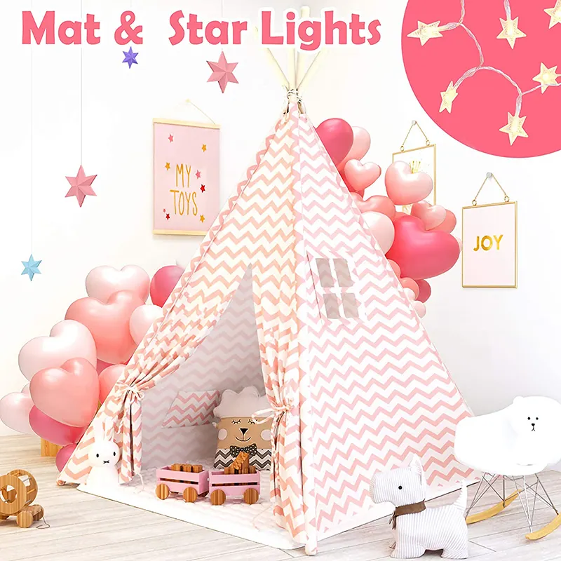 Kids play tent house cotton children's indian tepee tents with led light