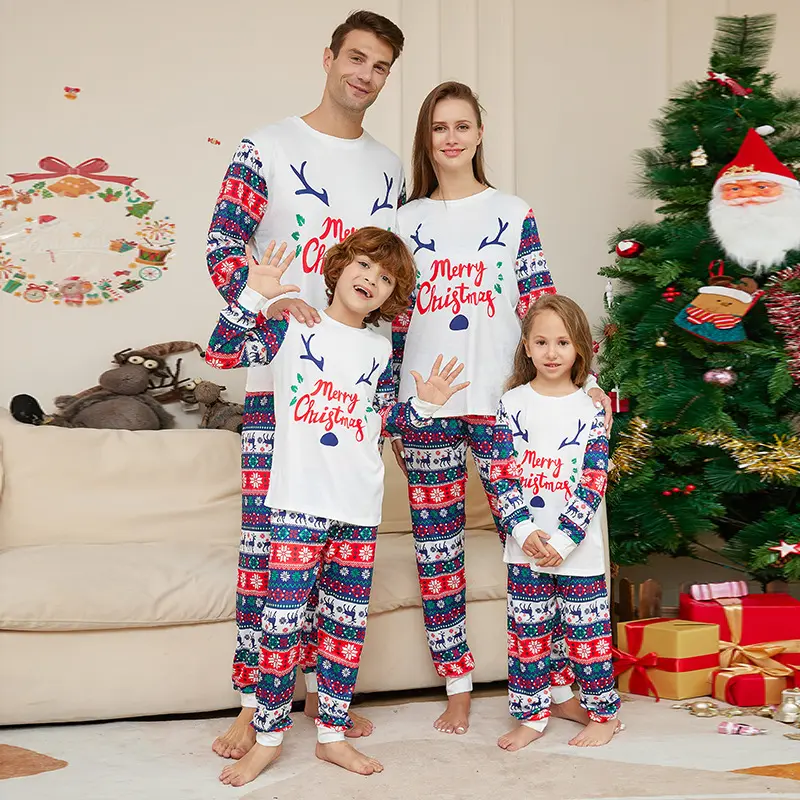 Рождественская Пижама для всей семьи, оптовая продажа, пижама с мультяшным принтом, Высококачественная Пижама с изображением лося, одежда для сна с индивидуальным логотипом и стилями