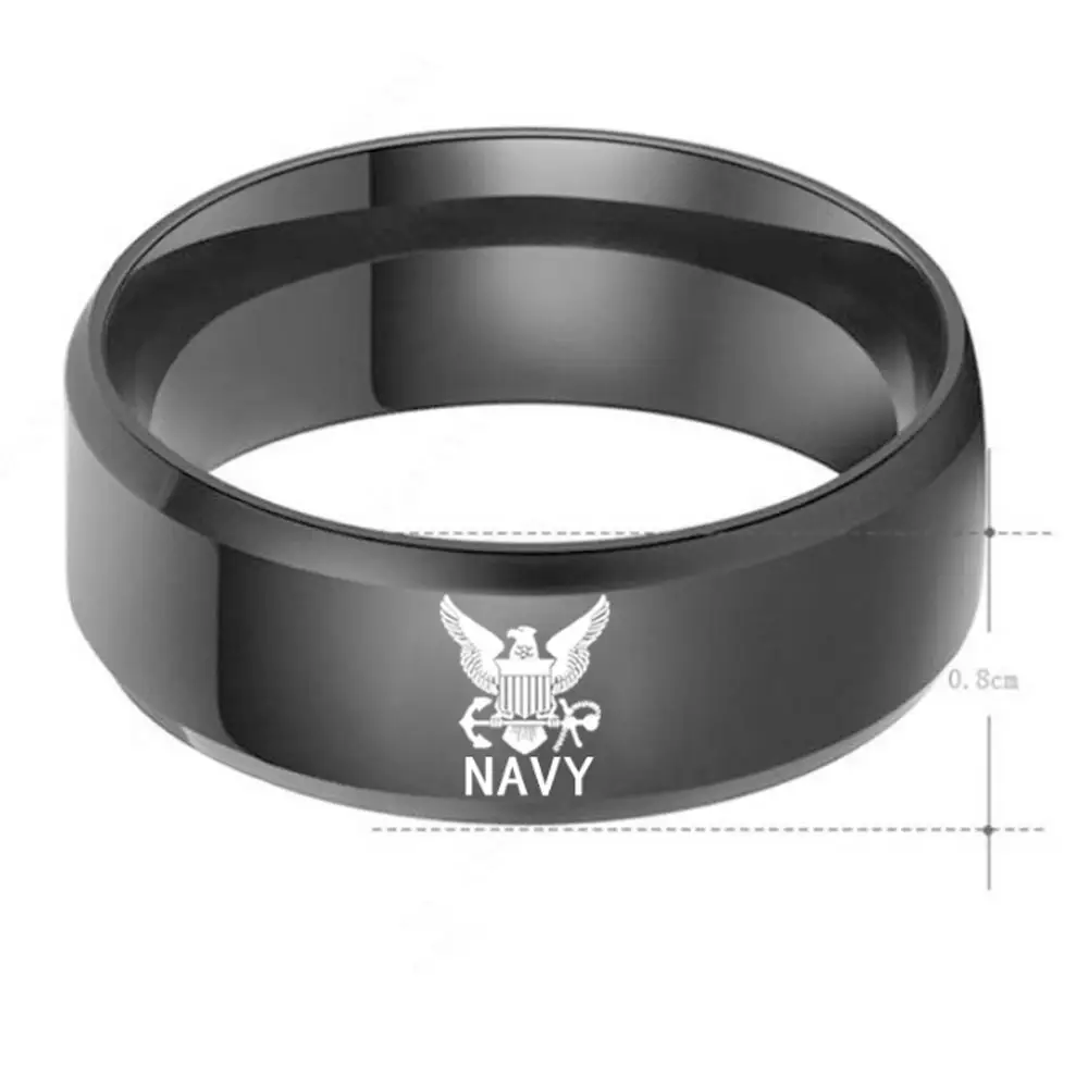 high quality titamuim steel high polish pvd plating USA silver navy military eagle charm men finger ring