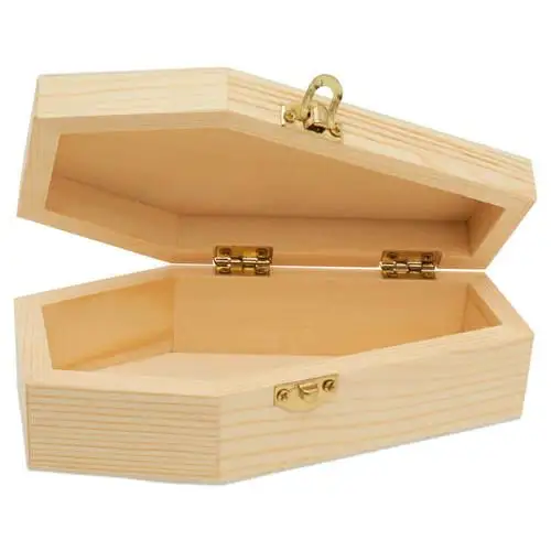 Natural Pine Wood coffin shape box Packaging Food Muffin Box with Gold Clasp and Hinges