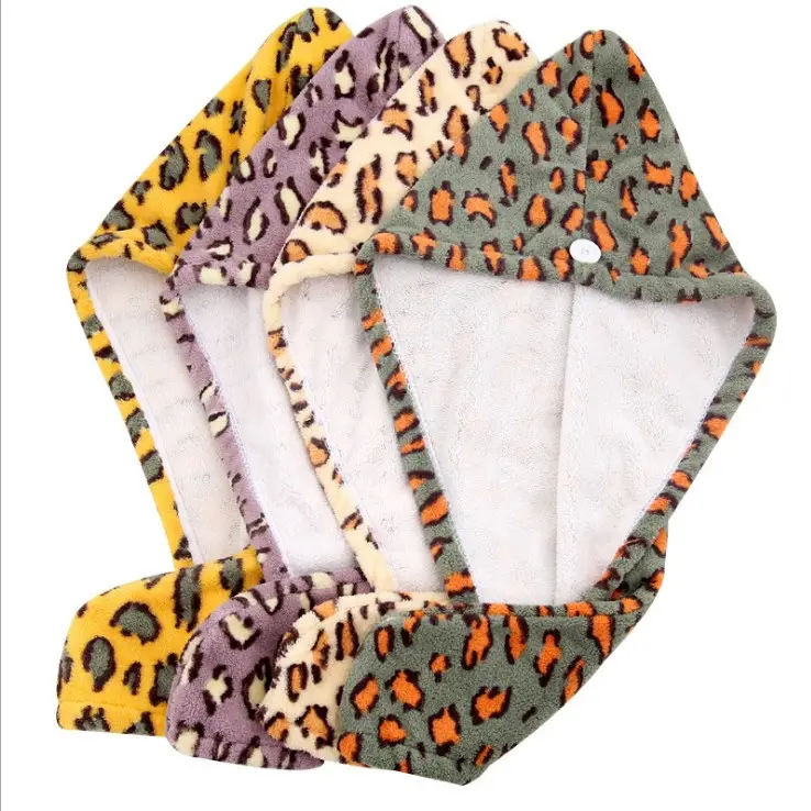 2021 popular leopard printing soft quick dry microfiber hair turban towel wrap