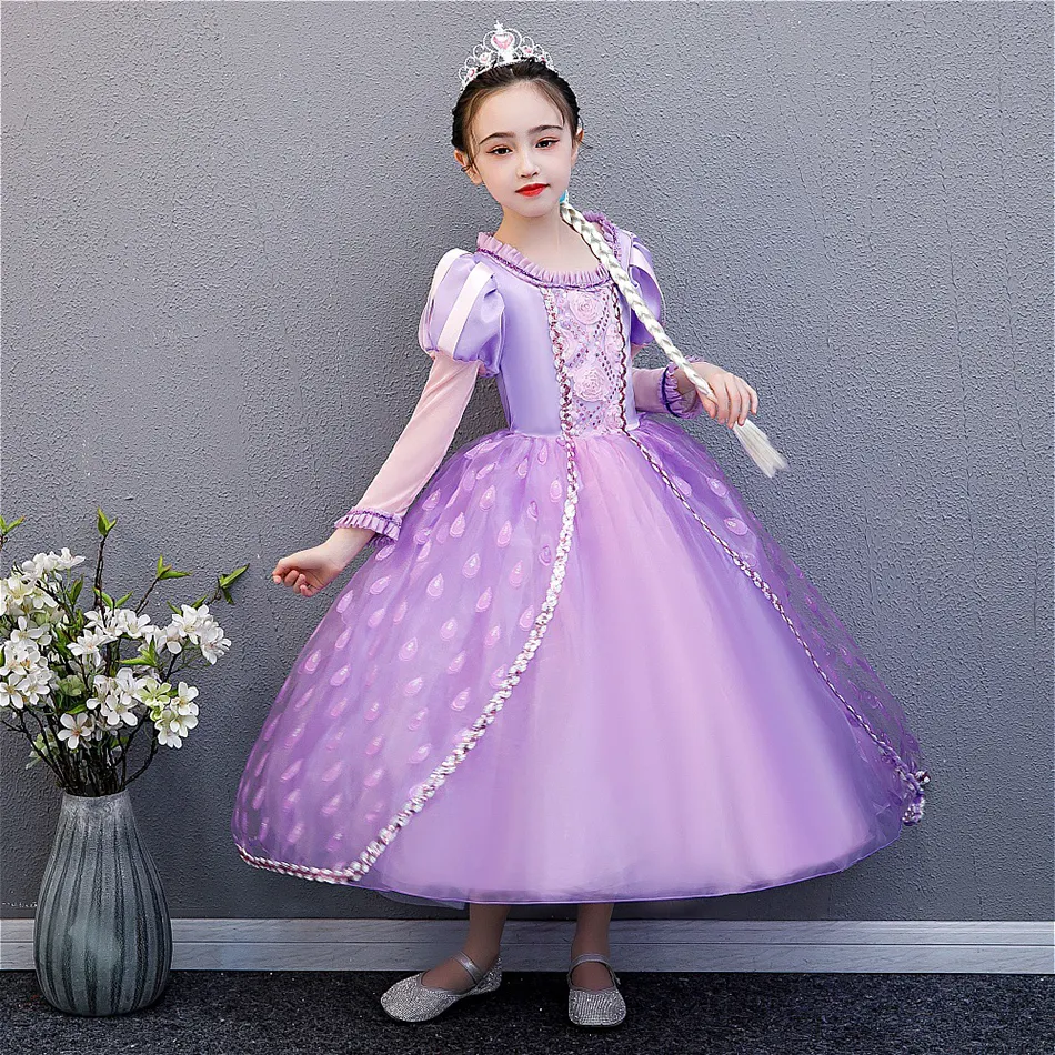 2020 платье для девочек рождественское платье принцессы Рапунцель София ролевая Вечеринка платье для девочек Хэллоуин косплей вечеринка костюм детская одежда