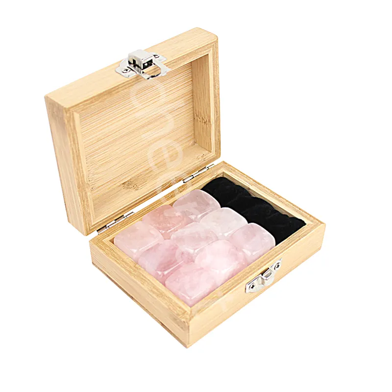 Perfect Color 9pcs Rose Quartz Whiskey Stone Gift Set Chilling Stone Have Bamboo Box Package Included Velvet Bag