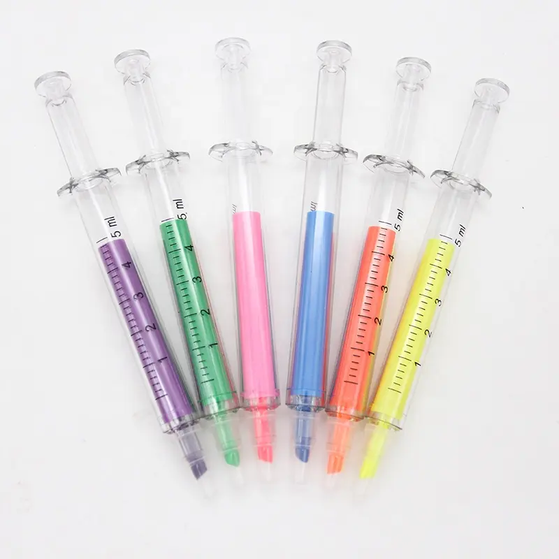 Mix Color Medical Syringe Highlighter Pen Colorful Pen For Doctor Nurse