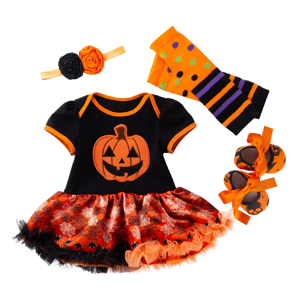 Комплект одежды из 4 предметов, комбинезон, комплект с платьем, одежда для маленьких детей Одежда для маленьких детей, костюм на Хэллоуин для девочки, костюмы