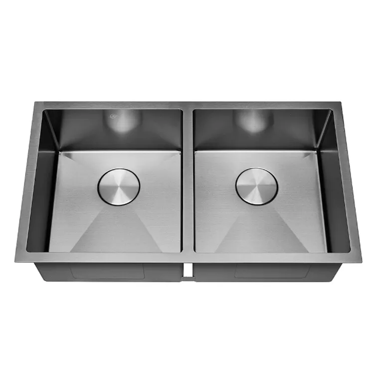 High Grade Stainless Steel Black Double Bowl Undermount Handmade Kitchen Sink Pileta Cocina
