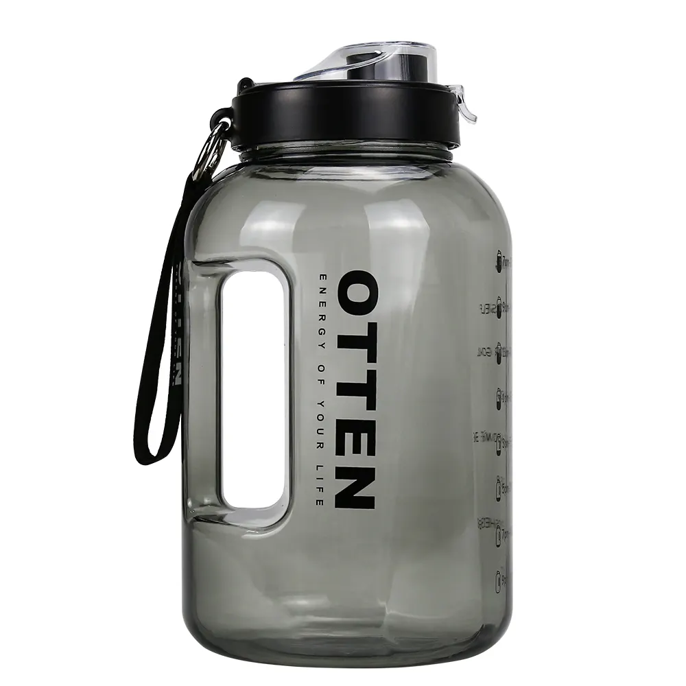 New design Hot Selling 1 Gallon /3.78L Dark gray Plastic Water Bottles Sport Water Bottle with timer