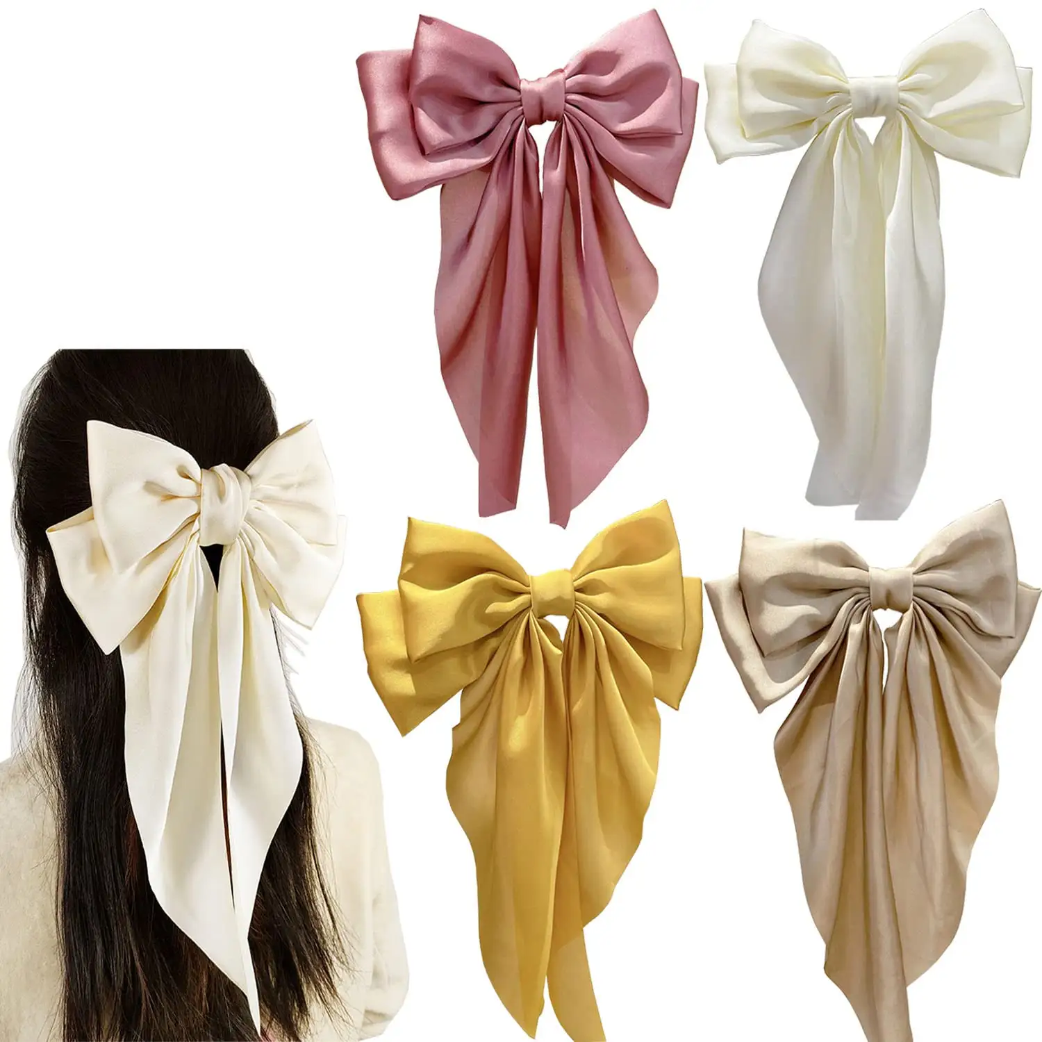 Satin Hair Bows Big Ribbon Bows Hair Barrettes Clip Hair Accessories for Women Girls