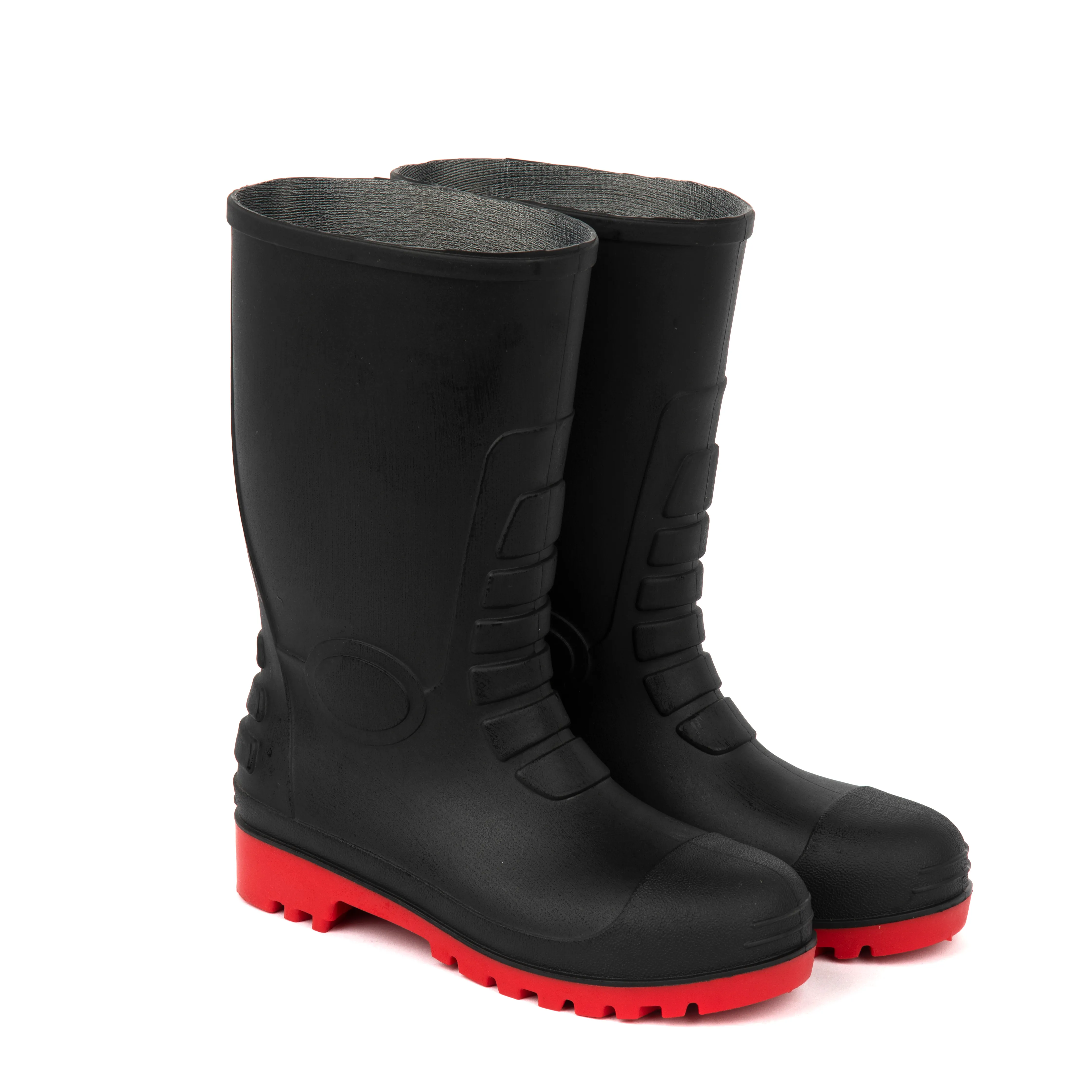 Строительные защитные ботинки, рабочие короткие ПВХ черные резиновые ботинки с красной подошвой