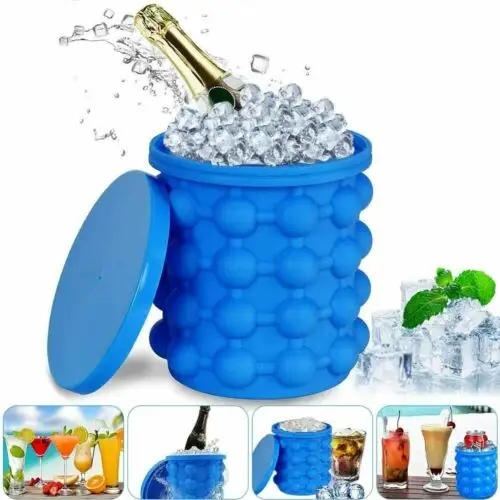 DUMO Crushed Ice Cube Maker Silicone Bucket with Lid Makes Small Nugget Silicon Ice Cube Tray Molds for Soft Drinks Cocktail