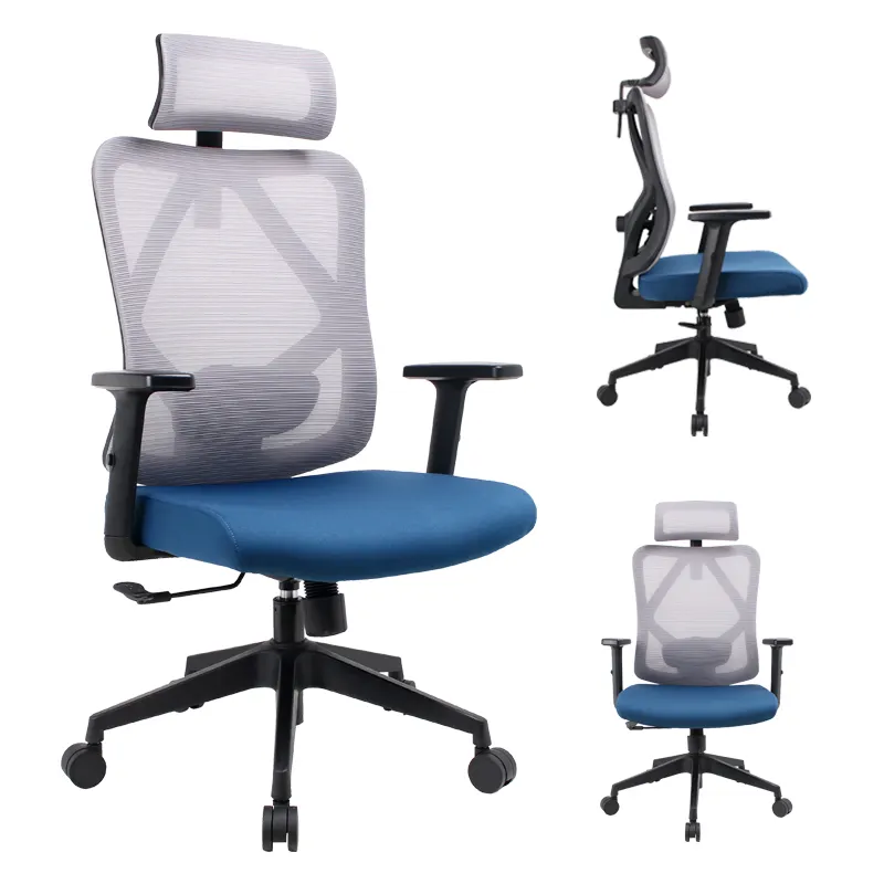 Высококачественные полипропиленовые подлокотник с мягкой вращающейся сеткой, синие регулируемые эргономичные офисные кресла