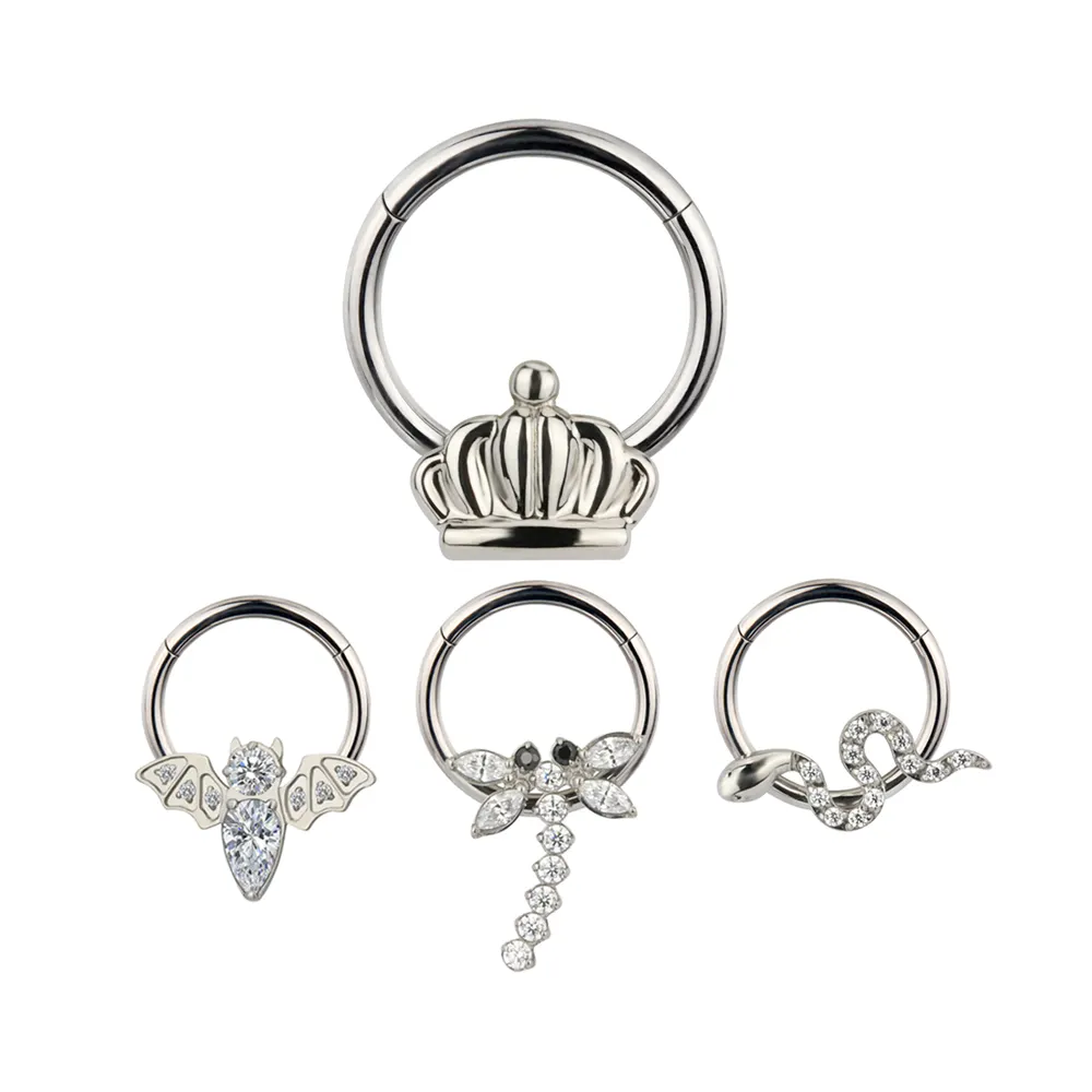 GZN ASTM F136 Titanium Piercing Halloween Items Dragonfly Snake Bat Crown Shape Segment Rings Nose Rings