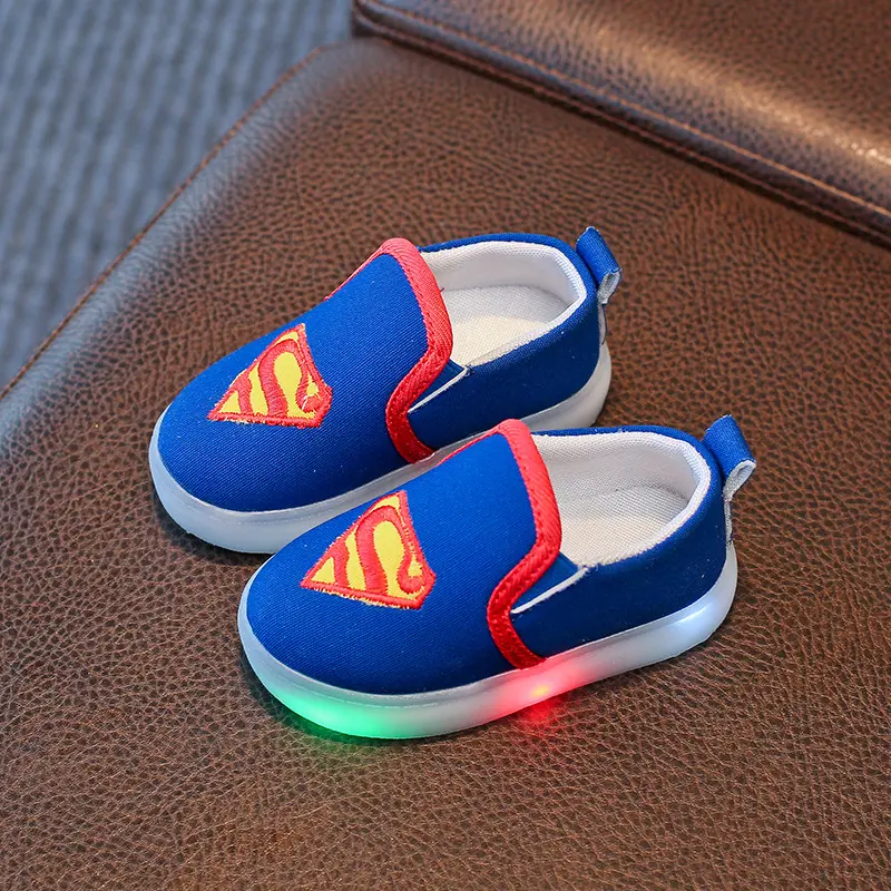 Spiderman slip on lovely kids flashing light sneakers kids LED lighting children shoes