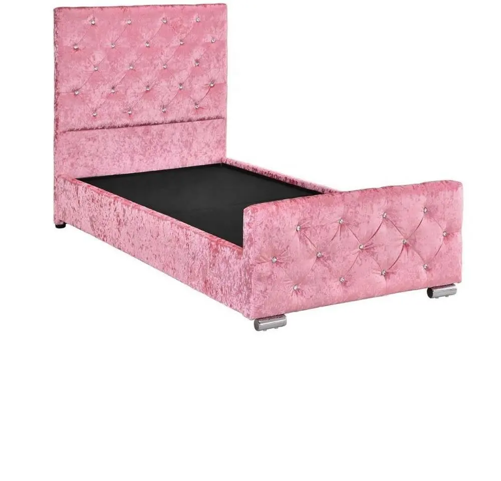 modern tufted velvet princess pink bed upholstered fabric bed for children girls