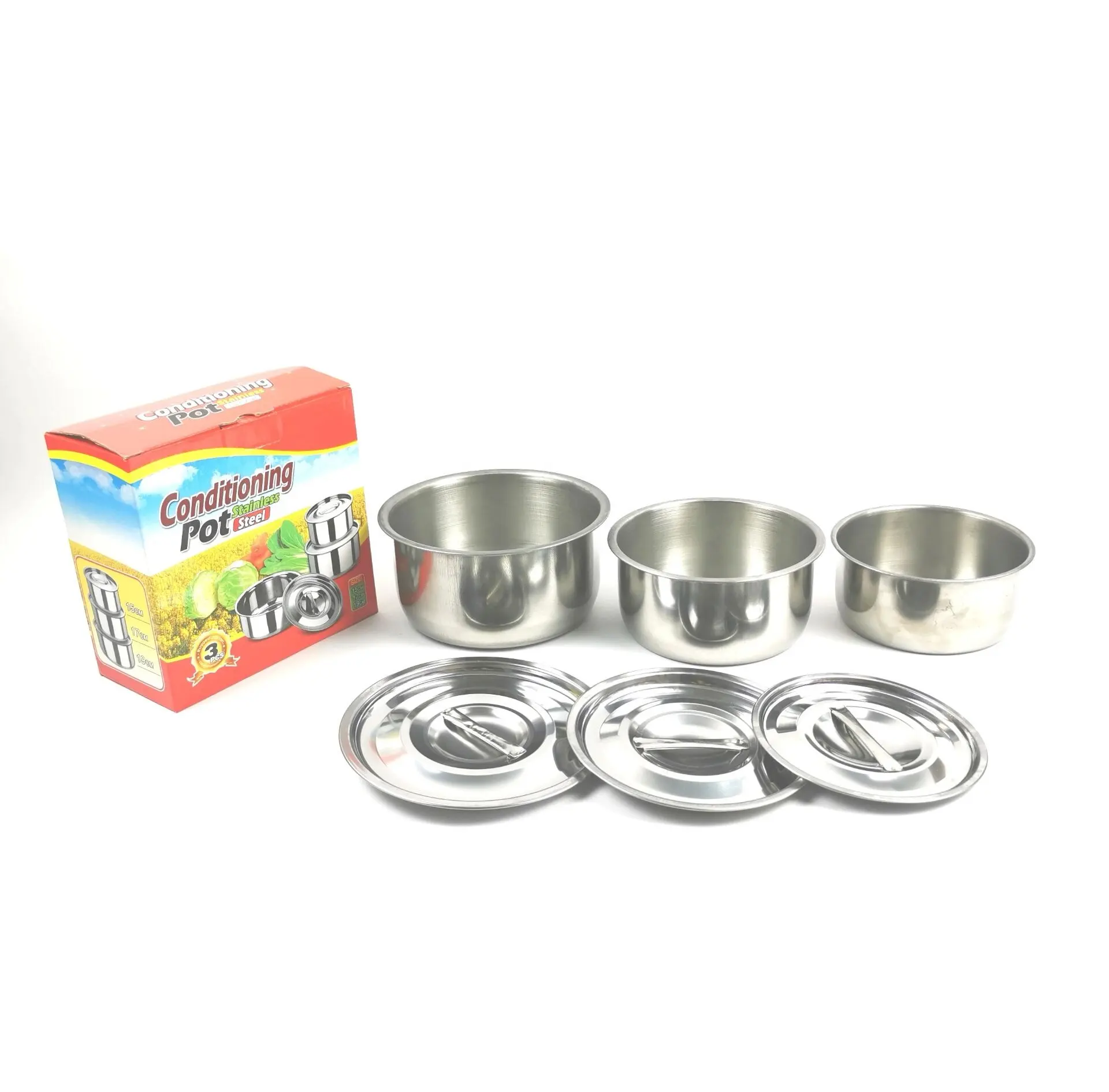 Stainless Steel Indian Thailand 3pcs Set Cooking Pot Stock Pot