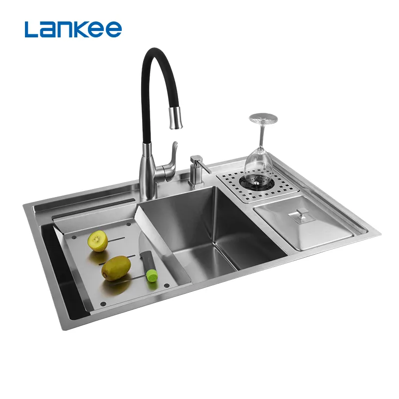 New Style High-quality Hidden Sink Kitchen Sink Cup Rinser Stainless Steel Handmade With Intelligent Flip Cover Lifting Faucet