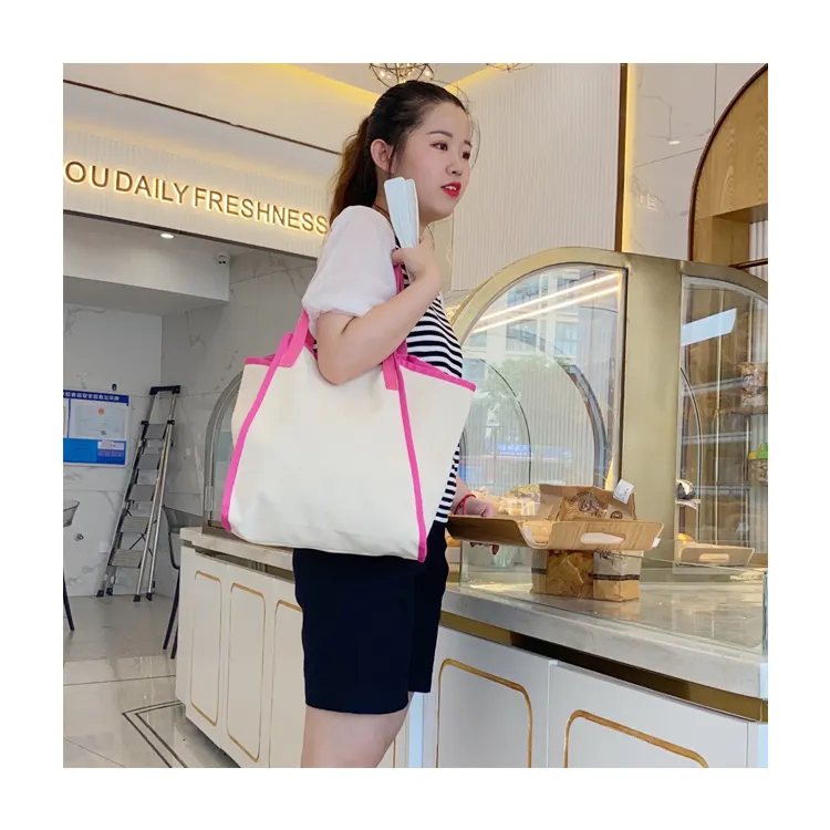 White Canvas Shopping Bags Eco Reusable Foldable Shoulder Large Handbag Fabric Cotton Tote Bag for Women Shopping Bags