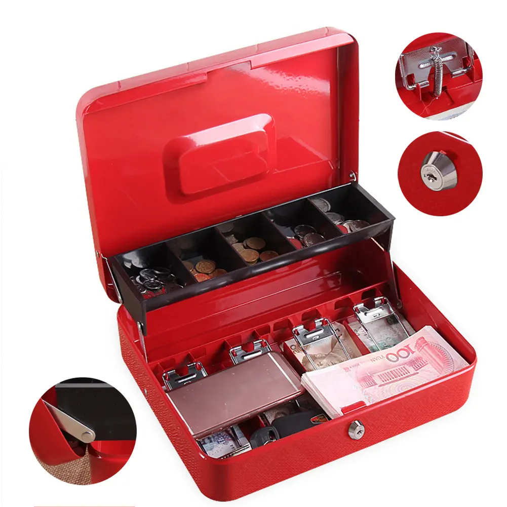 Portable Custom Wholesale Steel, Metal Cash Box Money Boxes Euro Coin Chest With Key Lock Cover Tray Secure Lock/