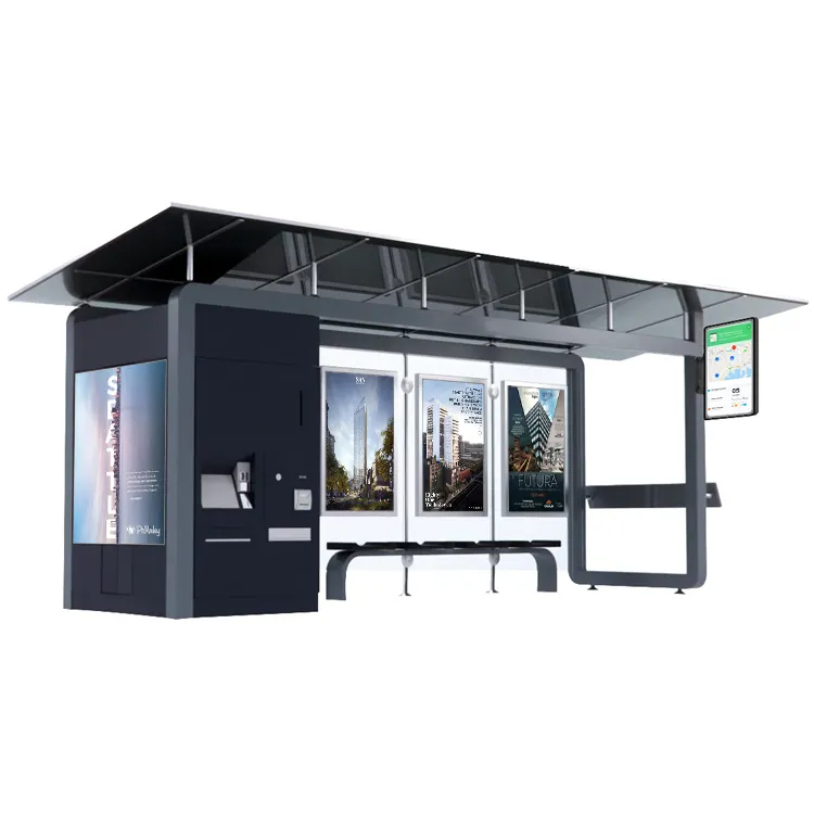 Steel Metal Smart Bus Stop, Intelligent Public Transportation System, Glass Bus Stop Stands Shelter