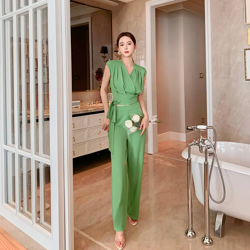 2021 Summer Elegant Waist Slimming Goddess Suit Summer Professional Casual Women'S Pants 2 Piece Set