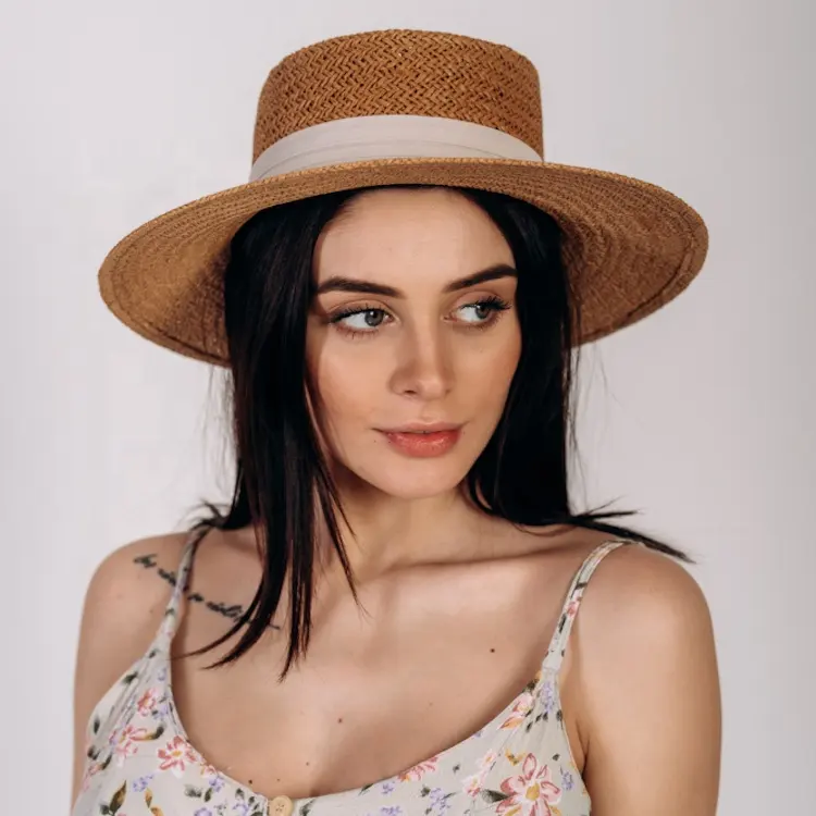2024 Новая Женская тканая шляпа от солнца Панама соломенная шляпа модная дорожная соломенная шляпа с плоским верхом