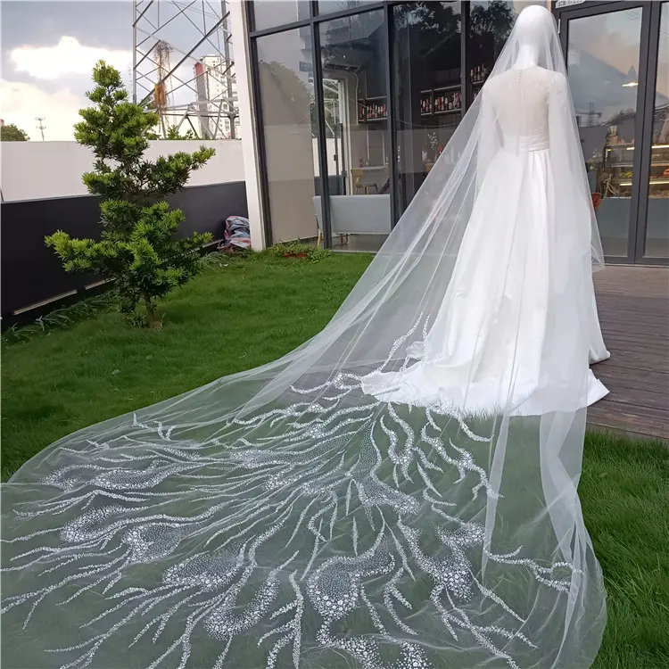 Custom High Quality Soft Long Bride Wedding Veil 3meters White