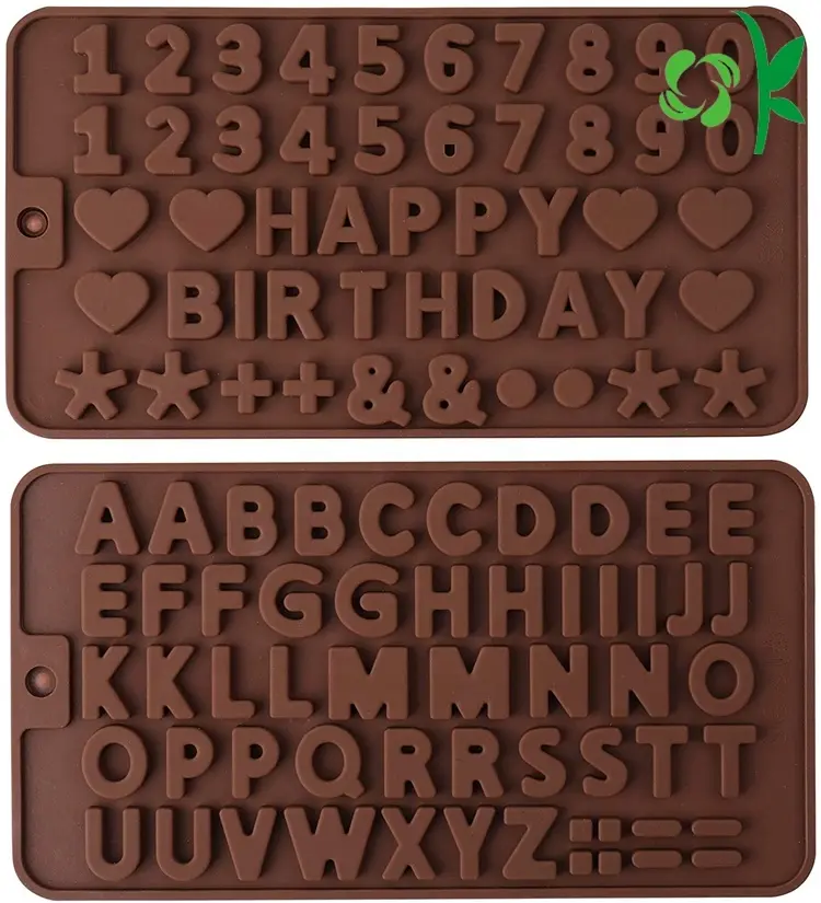 OKSILICONE Soft Silicone Chocolate Letter Mold Silicone Number Mold With Birthday Cake Decoration Symbols Silicone Cake Tools