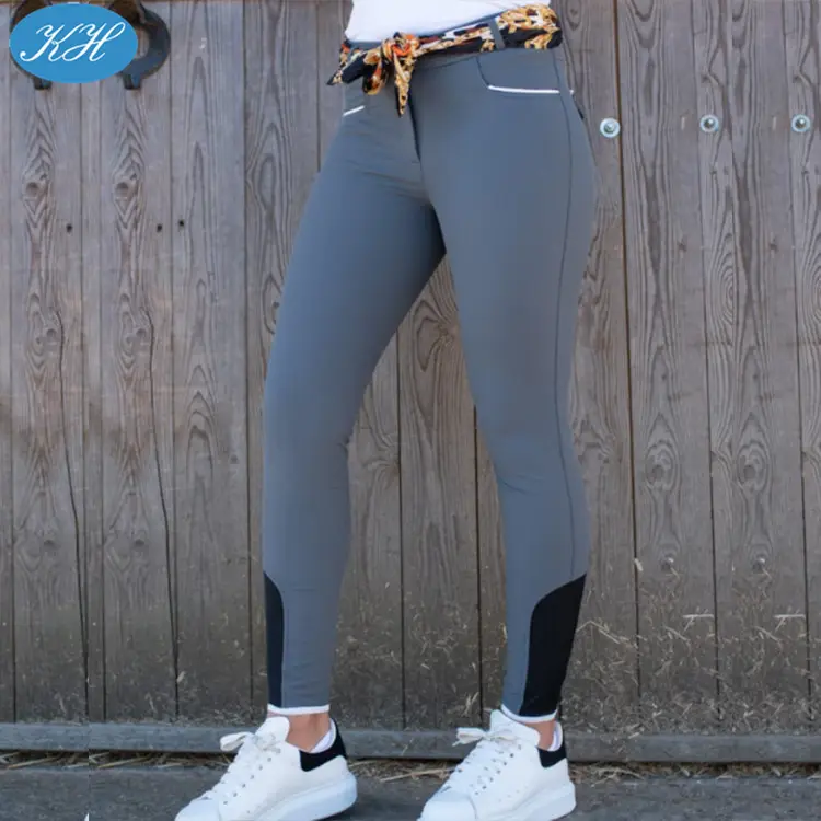 Factory price silicone grip grey ladies horse riding jodhpurs legging equestrian breeches for women