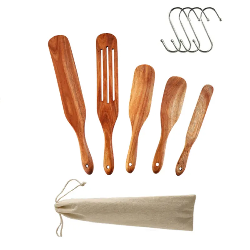 5 Pieces Wooden Spurtles Kitchen Tools Set Wooden Kitchen Cooking Utensil Teak Kitchen Set wooden spurtle set