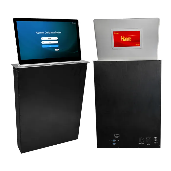 Конденсатор Full HD 15,6 дюйма, ультратонкая система для конференц-зала, выдвижной ЖК-экран, скрытый монитор стола, подъемник «Все в одном» с табличкой с названием