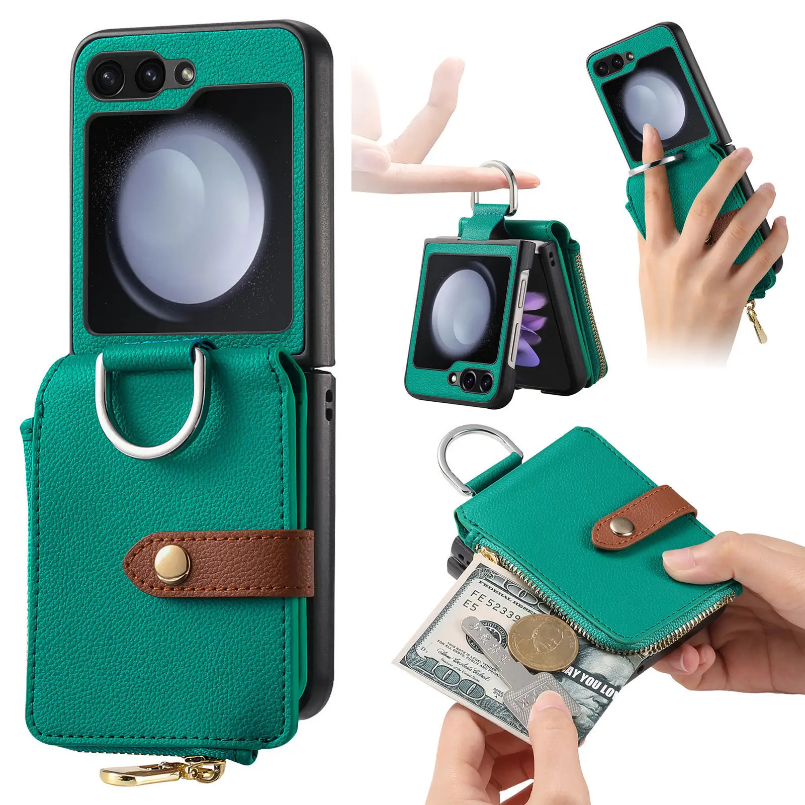 Полная защита бумажник держатель для карт из искусственной кожи чехол для мобильного телефона чехол с кольцом держатель для Galaxy Z флип 5 4 3