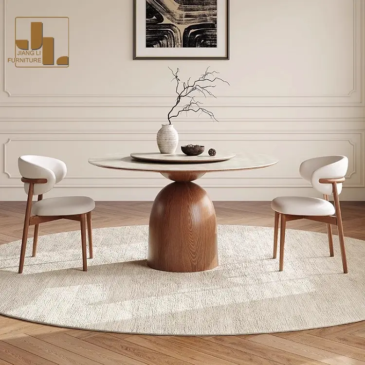 Современный отель мебель для столовой в нордическом стиле деревянный каркас круглый орех обеденный стол и стул набор