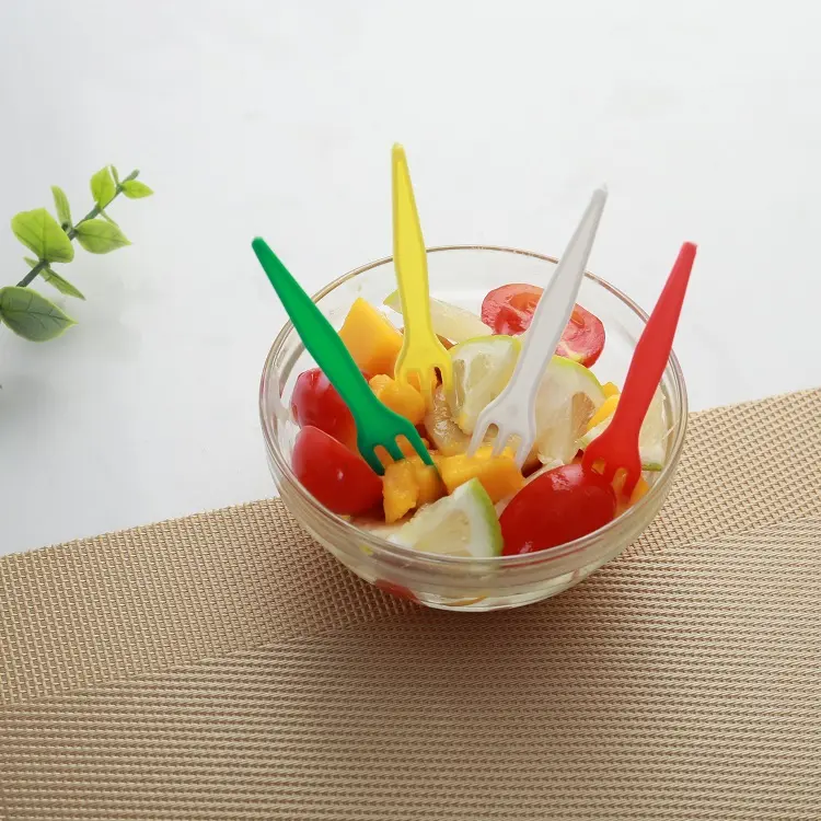 Disposable Thickened Plastic Fruit Fork 3 Tooth Dessert Snack Cake Fork