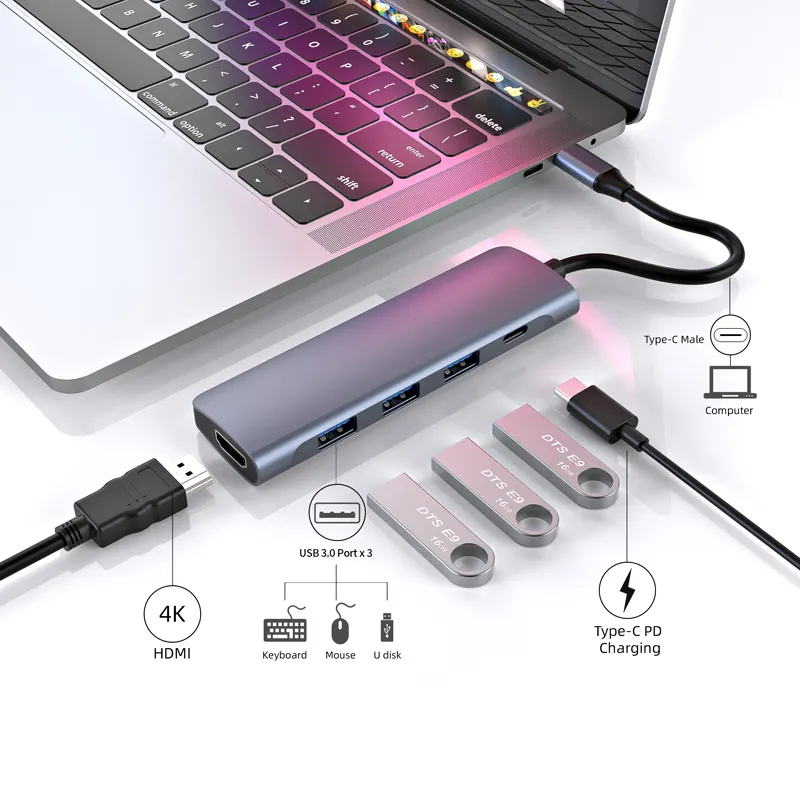 Новые продукты 5 в 1 3,1 USB C Type C док-станция Usb-концентратор 4K для Macbook