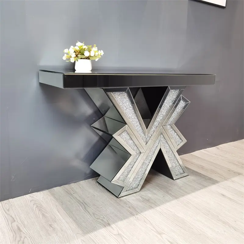 Amazon Best Selling Luxury Modern Living Room X Mirror Console Table Diamond Dust