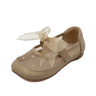 Summer Toddler Genuine Leather Apricot Girls T Bar Mary Jane Fashion Princess Walking Comfortable Ballroom Shoes for Kids
