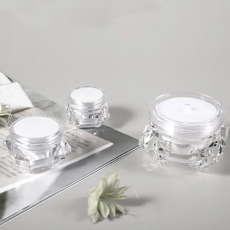 In Stock Hot Sale Clear 5g 10g 20g 30g Empty Plastic Nail Jar Cosmetic Packaging Diamond Pot Cream with Lid