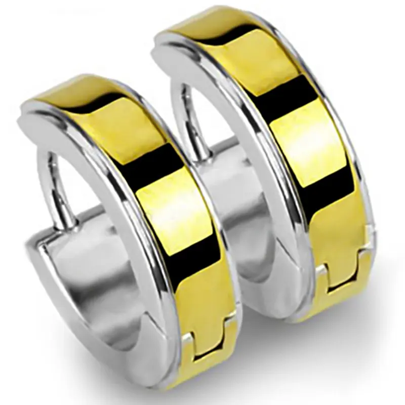 2020 New Design Modern Pair of 316L Stainless Steel Hinged Wide Hoop Earring with Gold Plate Layer Hot Wholesale