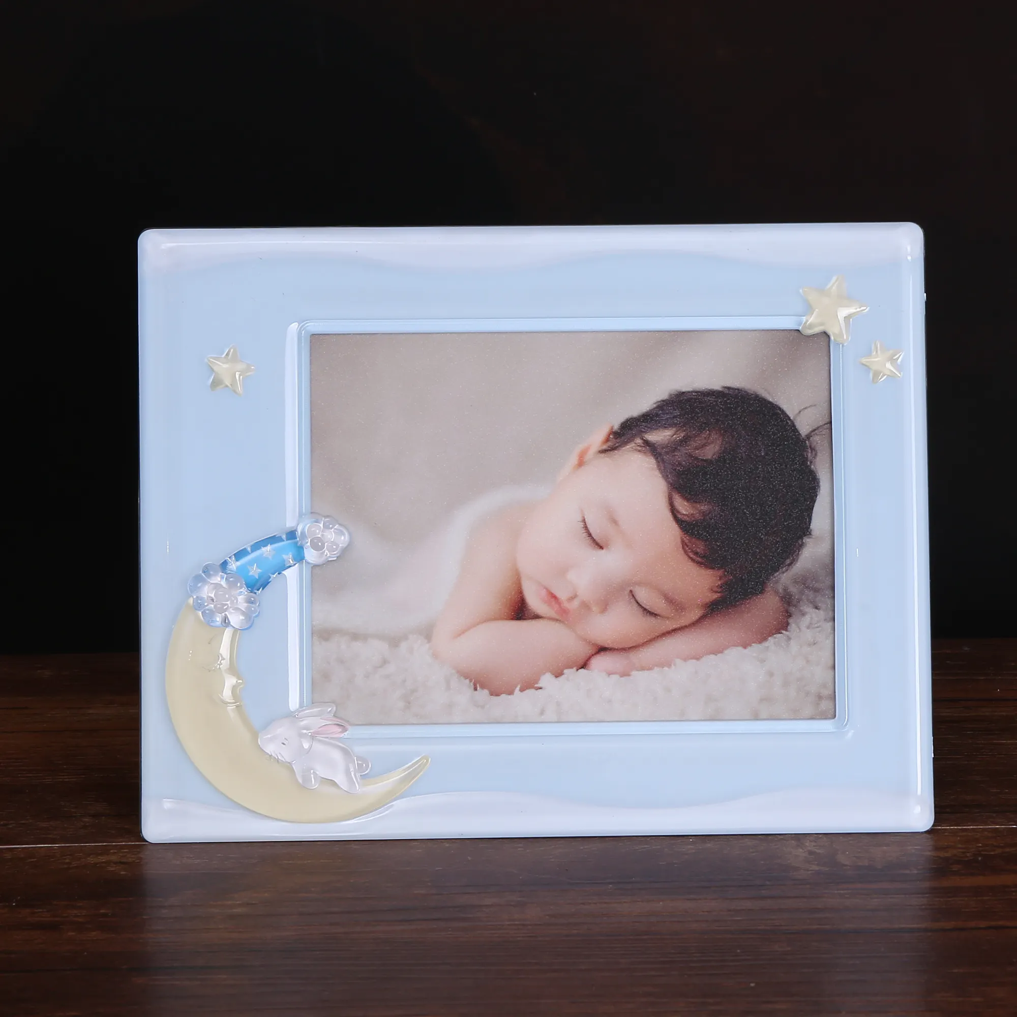 New Style Children's Room Decorating Innovative The Moon Shape Lovely Rabbit Blue Baby Gift 6x4 Rectangular Photo Frames