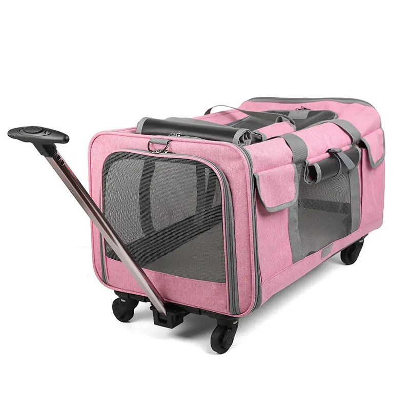 Одобренная авиакомпанией сумка для путешествий, мягкая розовая переноска для кошек, собак, домашних животных со съемными колесами для маленьких и средних собак, кошек