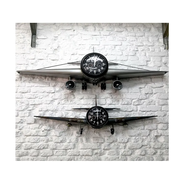 Ретро кованого железа настенные украшения Самолет настенные часы и часы творческий бар антикварные настенные часы, Декор для дома, Декор для дома