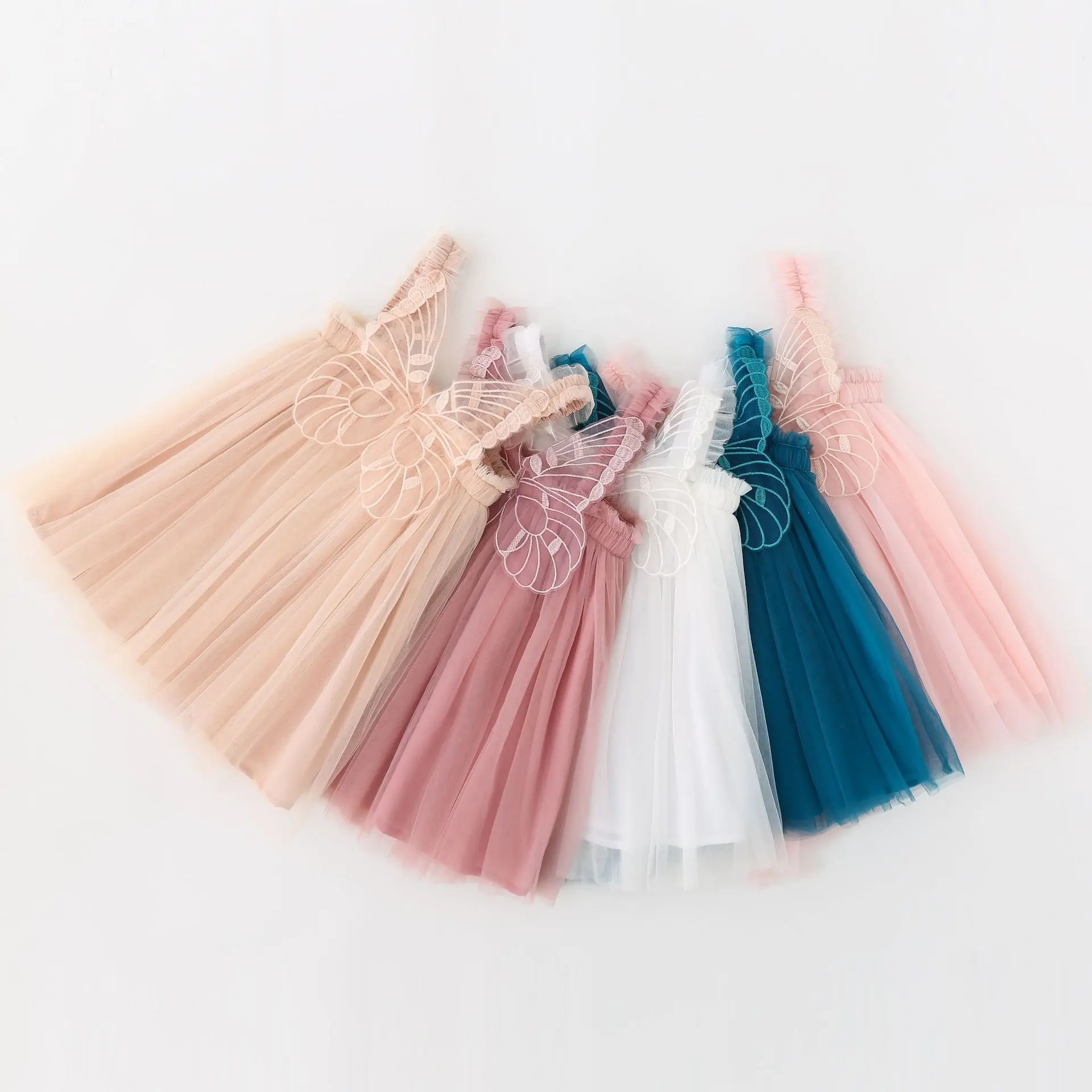 Летнее Детское Пышное Платье с крыльями ангела, новинка 2022, Сетчатое платье на бретельках для маленьких девочек, платья для дня рождения